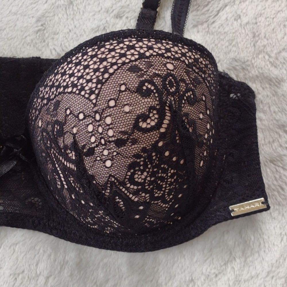 Tahari Black Lace Balconette Multi-way Bra with Nude Underlay Size 36B - Picture 2 of 12